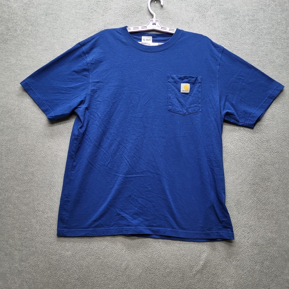 Carhartt Men Shirt L Blue K87 Long‎ Sleeve Pocket Shirt Logo Loose Short Sleeve